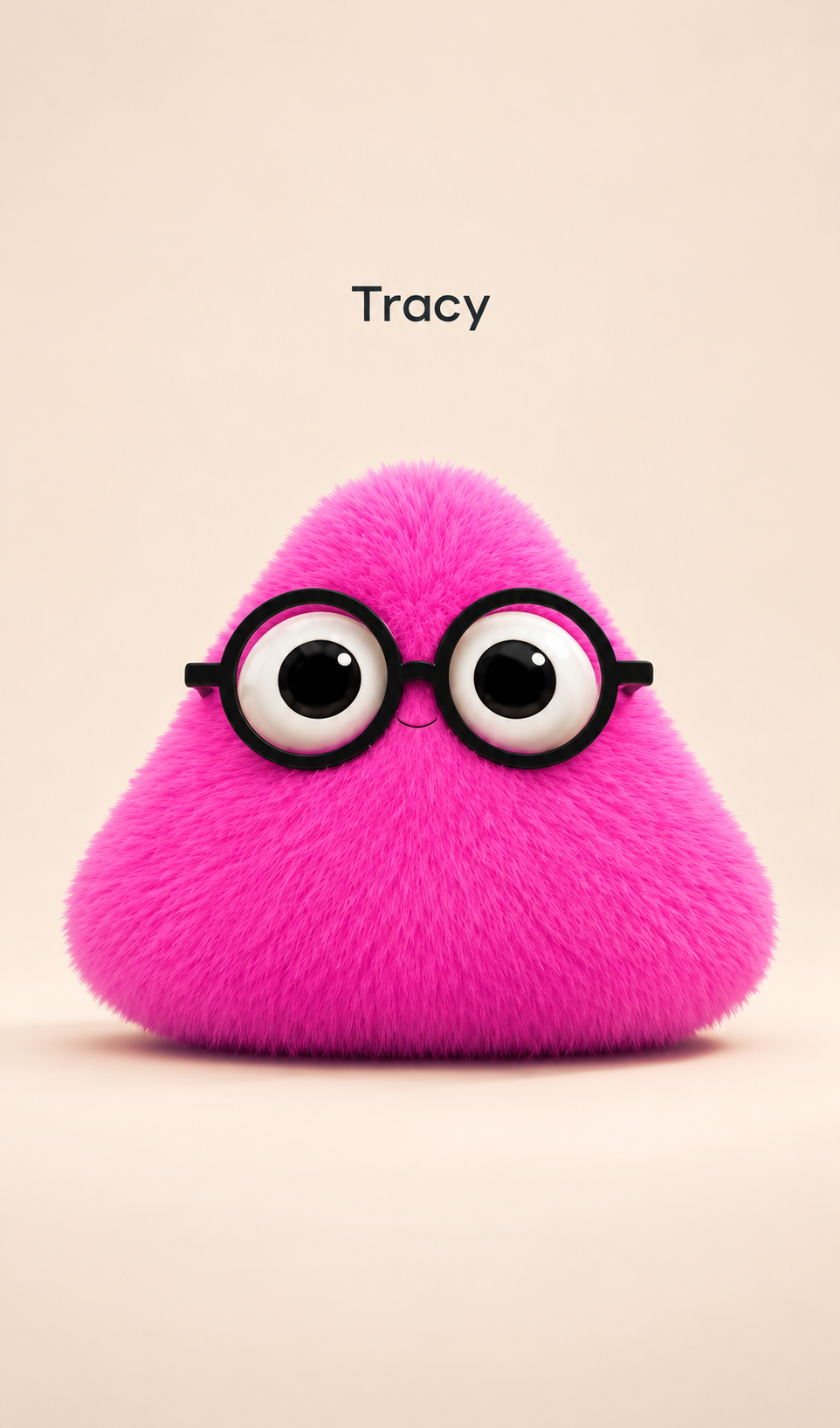 Tracy, the pink demo companion with round glasses